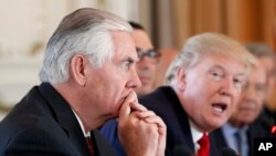 Tổng thống Hoa Kỳ Donald Trump (bên phải) và Ngoại Trưởng Hoa Kỳ Rex Tillerson, ngày 7/4/2017.