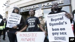 Ugandans demonstrate last year at their country’s embassy in London against a controversial anti-homosexuality bill introduced by Ugandan MP David Bahati