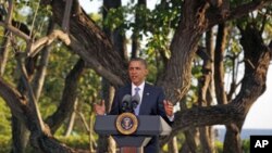 U.S. President Barack Obama speaks at his news conference at the conclusion of the APEC Summit in Honolulu, Hawaii, November 13, 2011.