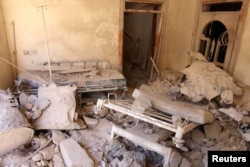 A damaged field hospital room is seen after airstrikes in a rebel-held area in Aleppo, Syria Oct. 1, 2016.