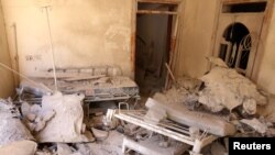 A damaged field hospital room is seen after airstrikes in a rebel-held area in Aleppo, Syria Oct. 1, 2016.