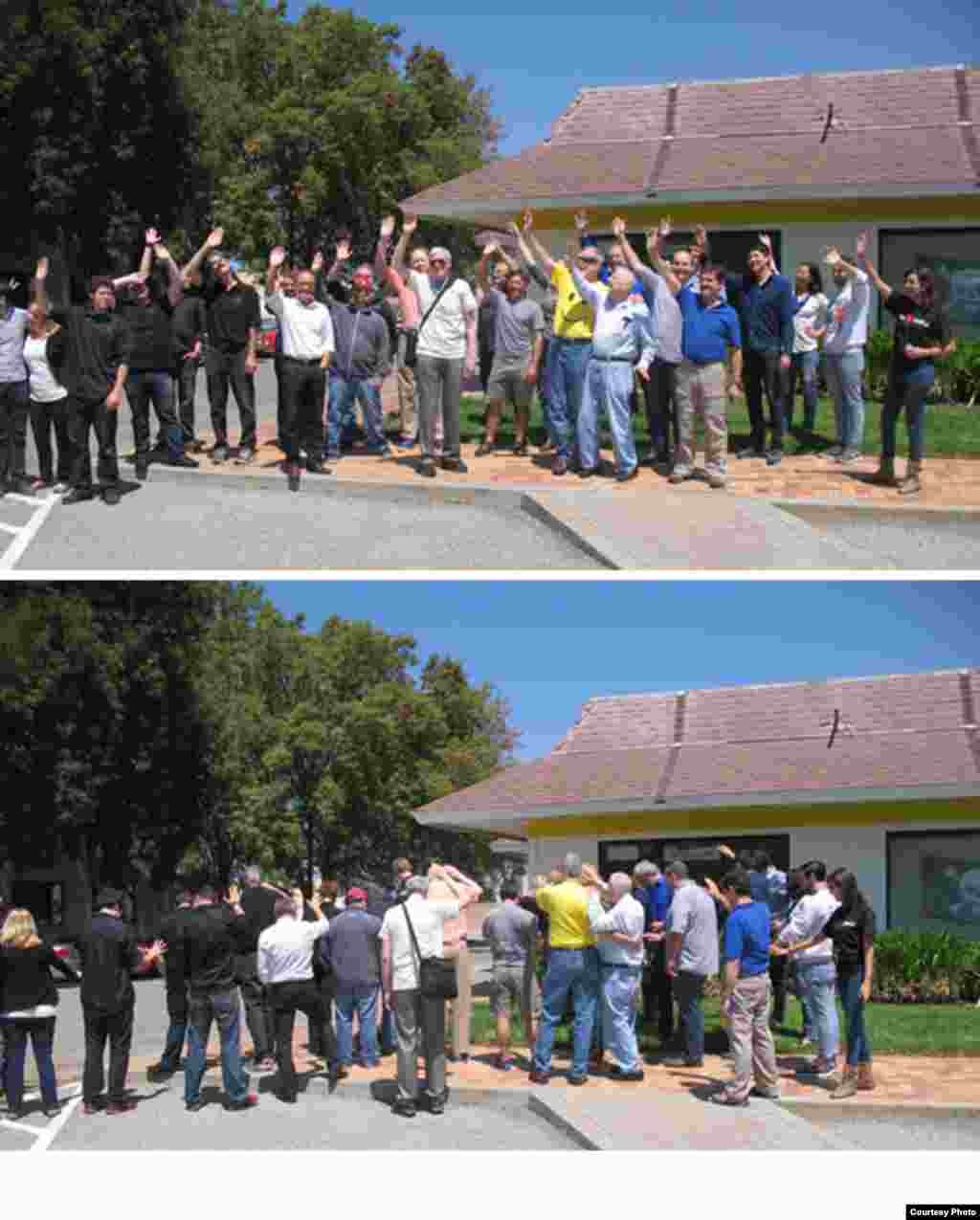 Attendees at ISEE-3 flyby at McMoons wave goodbye to ISEE-3 up in the sky. (Reboot Project)