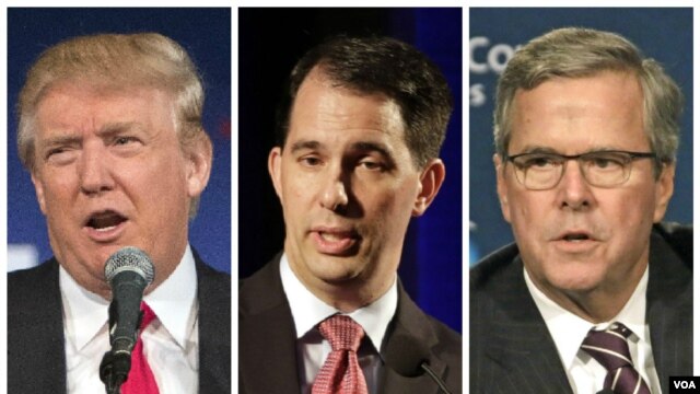 Los tres en el centro del escenario: Trump, Walker y Bush.