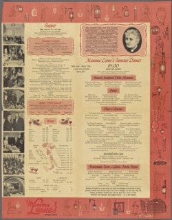 Menu from Mamma Leone's restaurant in New York City, which closed in 1994. (Courtesy New York Public Library)