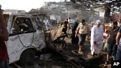 Some wreckage from a bomb explosion at a market in Baghdad, Iraq, August 13.