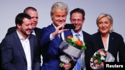 Netherlands' Party for Freedom (PVV) leader Geert Wilders takes a picture during a European far-right leaders meeting to discuss about the European Union, in Koblenz, Germany, Jan. 21, 2017.