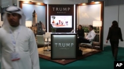 Trump Hotels, the brand bearing the last name of Republican presidential candidate Donald Trump, has a stand at the Arabian Travel Market exhibition being held in Dubai, United Arab Emirates, April 26, 2016. 