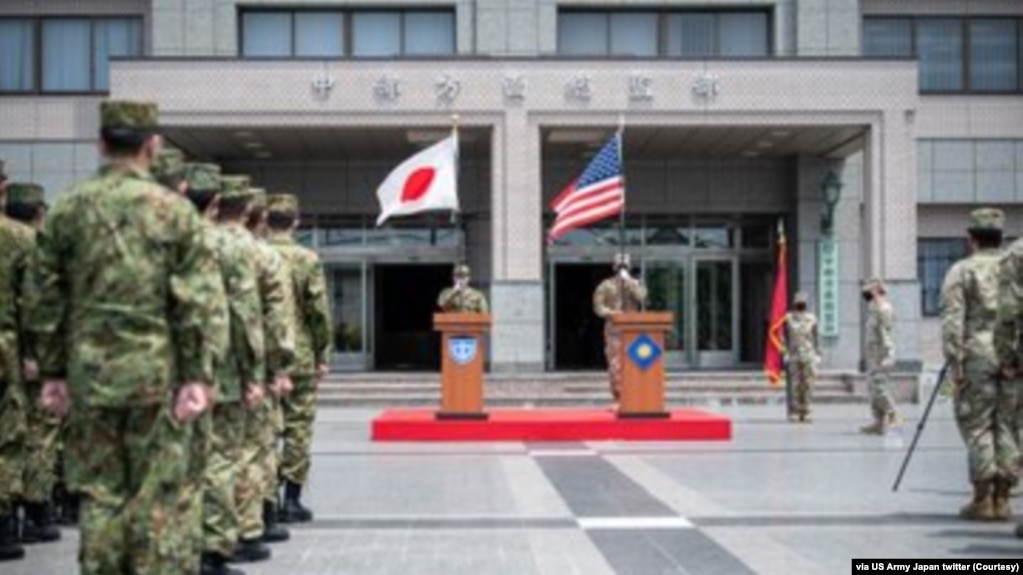 美日军队举行开幕式，开始两军的年度“东方之盾”联合军演。（2021年6月24日）(photo:VOA)