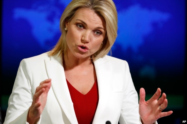 រូបឯកសារ៖ លោកស្រី Heather Nauert អ្នកនាំ​ពាក្យ​ក្រសួងការបរទេស​សហរដ្ឋ​អាមេរិក​