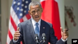 سخنان باراک اوباما رئیس جمهوری آمریکا در نشست خبری مشترک با نخست وزیر ژاپن در محل کاخ سفید - ۸ اردیبهشت ۱۳۹۴ 