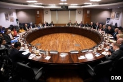 U.S. Defense Secretary James N. Mattis and U.S. Secretary of State Mike Pompeo meet with their counterparts Indian Minister of External Affairs Sushma Swaraj and Indian Minister of Defense Nirmala Sitharaman for the 2+2 meeting at the Ministry of External Affairs in New Delhi, India, Sept. 6, 2018.