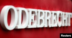 The corporate logo of the Odebrecht SA construction conglomerate is pictured at its headquarters in Sao Paulo, Brazil, Aug. 3, 2018.