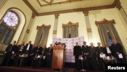 Các thành viên phe đối lập Ai Cập tại một cuộc họp báo ở Cairo, ngày 23/12/2012.