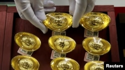 圖為北京一家珠寶行的黃金製品 。（2019年8月6日）