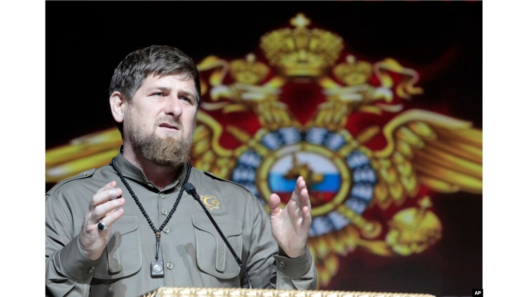 FILE - Chechen regional leader Ramzan Kadyrov speaks at a meeting marking the Interior Ministry Officer Day in Chechnya's provincial capital Grozny, Russia, Tuesday, Nov. 10, 2015.