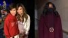 Evita Chu (paling kiri) dan Paula Abdul, dan Michelle Obama mengenakan sweater buatan Evita. 