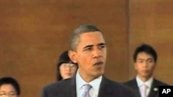 President Obama during a town-hall meeting with college students in Shanghai (Nov 2009