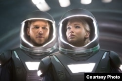 Jennifer Lawrence and Chris Pratt in a scene from "Passengers" (Photo courtesy Sony Pictures)