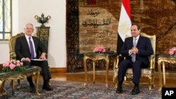 짐 매티스 미국 국방장관(왼쪽)이 20일 이집트 수도 카이로를 방문해 압델 파타 엘시시 이집트 대통령과 회담했