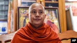 FILE - Wirathu, a high-profile leader of the Myanmar Buddhist organization known as Ma Ba Tha, is interviewed at his monastery in Mandalay, Myanmar, Nov. 12, 2016.