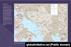 Glavne rute krijumčarenja droge na Zapadnom Balkanu prema izveštaju Globalne inicijative protiv transnacionalnog organizovanog kriminala