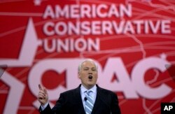 FILE - American Conservative Union Chairman Matt Schlapp speaks during the Conservative Political Action Conference (CPAC) in National Harbor, Md.