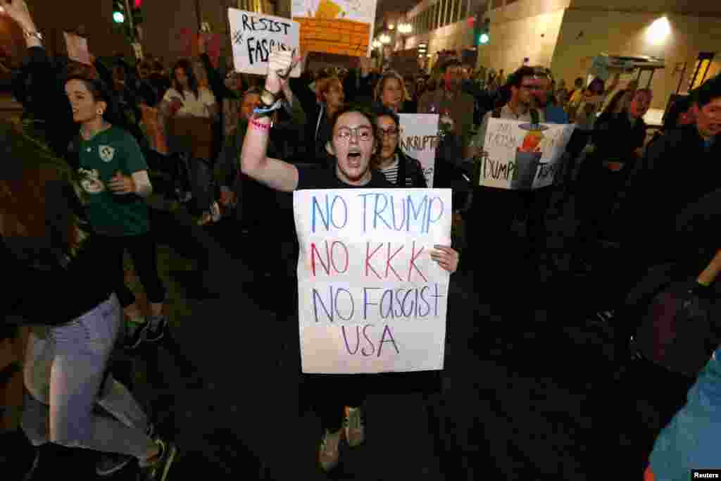Protesters demonstrate against the election of Republican Donald Trump as President of the United States in New Orleans, Louisiana, Nov. 10, 2016.