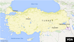 터키 남동부 하카리 주 (오른쪽 하단 분홍색).
