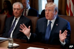 FILE - President Donald Trump speaks during a cabinet meeting at the White House, Nov. 1, 2017.