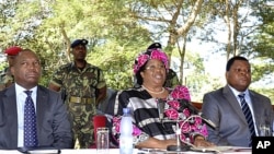 Malawian Vice President Joyce Banda addresses a media conference in the capital Lilongwe, April 7, 2012.