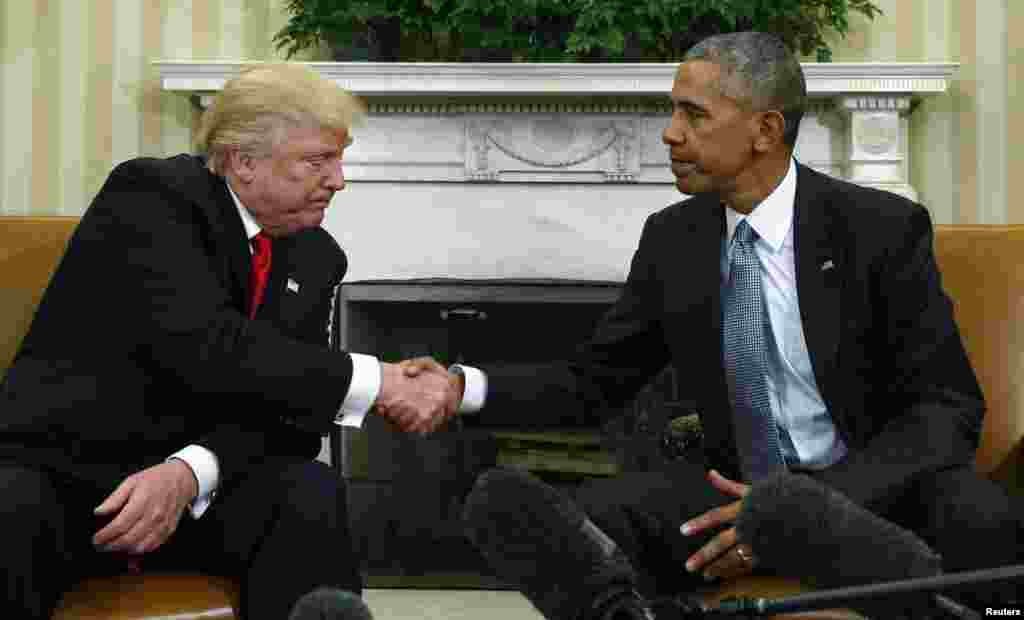 دیدار باراک اوباما، رئیس جمهور آمریکا، با دونالد ترامپ رئیس جمهور منتخب این کشور بعد از پیروزی ترامپ در انتخابات آمریکا. این ملاقات در دفتر بیضی در کاخ سفید صورت گرفت.