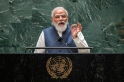 India's Prime Minister Narendra Modi addresses the 76th Session of the U.N. General Assembly at United Nations headquarters in New York City, Sept. 25, 2021.