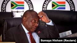 South African President Cyril Ramaphosa testifies before the Zondo Commission of Inquiry into State Capture in Johannesburg, South Africa, August 12, 2021. 