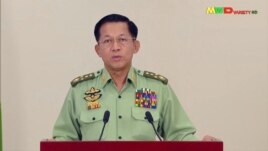 This screen shot provided via AFPTV was taken from a broadcast by Myawaddy TV in Myanmar on February 8, 2021. It shows Myanmar military chief General Min Aung Hlaing addressing the nation. (AFP)