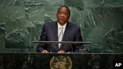 Rais Uhuru Kenyatta wa Kenya akitoa hotuba kwenye makao makuu ya Umoja wa Mataifa mjini New York.