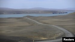 General view of a road leading to Vatnajokull glacier, Iceland, Aug. 20, 2014.