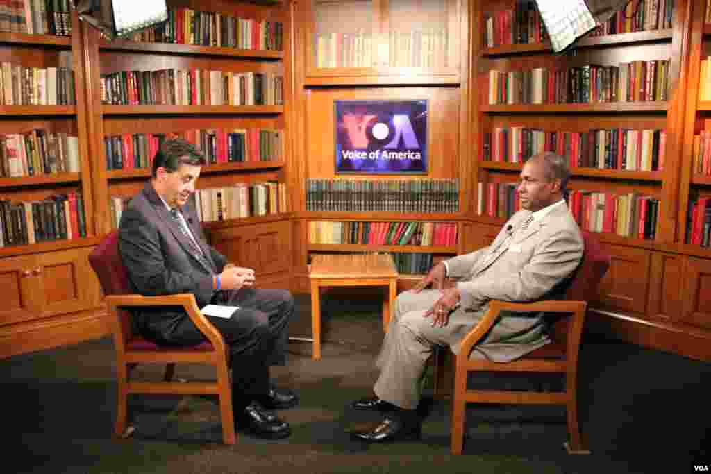 Sao Tome Prime Minister Gabriel Costa is interviewed by Alvaro Andrade of the Portuguese Service..