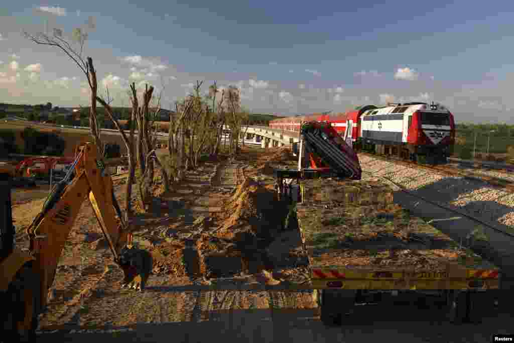 Trees are planted to obscure the view of passing trains to prevent possible attacks by militants in the nearby Gaza Strip, near the southern town of Sderot, Sept. 2, 2014.