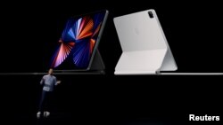 Apple's Raja Bose announces the new iPad Pro, in this still image from the keynote video of a special event at Apple Park in Cupertino, California, U.S. released April 20, 2021. (Apple Inc./Handout via REUTERS)