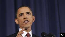 President Barack Obama speaks about Libya at the National Defense University in Washington, March 28, 2011