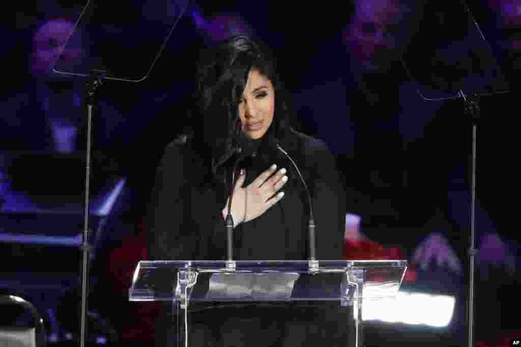 Vanessa Bryant speaks during a celebration of life for her late husband Kobe Bryant and daughter Gianna in Los Angeles, California.