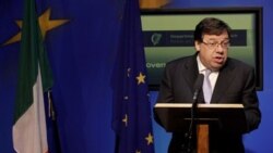 Irish Prime Minister Brian Cowen speaks to reporters in Dublin on Sunday