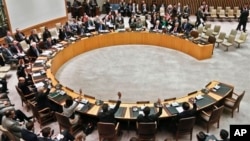 Security Council members vote for tough new sanctions against North Korea after its latest nuclear test, U.N. headquarters, New York, March 7, 2013.