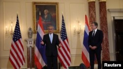 U.S. Secretary of State Antony Blinken and Thailand's Foreign Minister Don Pramudwinai make statements to the media at the State Department in Washington, U.S., September 27, 2021. REUTERS/Leah Millis/Pool