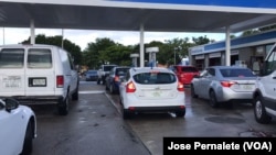 Drivers flock to gas stations to fill their cars with fuel before Hurricane Irma strikes, in Miami, Florida, Sept. 7, 2017.