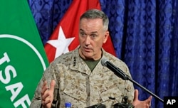 Top U.S. military commander in Afghanistan, Joseph Dunford, at ISAF headquarters in Kabul, June, 18, 2013.