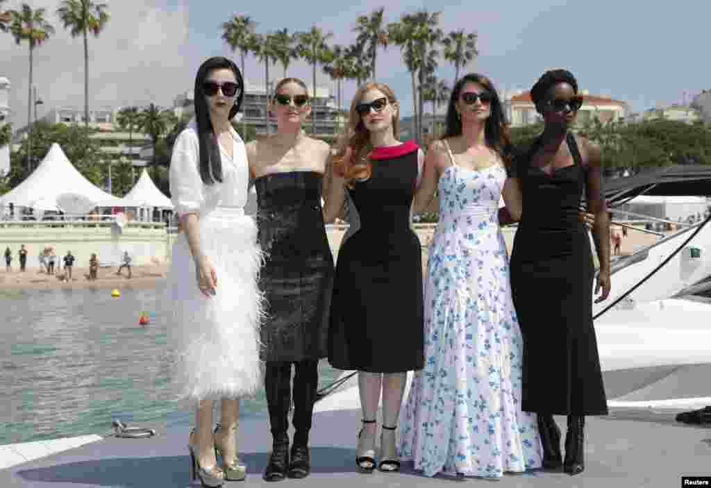 From left: Actresses Fan Bingbing, Marion Cotillard, Jessica Chastain, Penelope Cruz and Lupita Nyong&#39;o pose for photographers at the photo call for the film &#39;355&#39; at the 71st international film festival, Cannes, southern France.