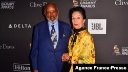 FILE - Clarence and Jacqueline Avant are pictured on the eve of the 61st Annual Grammy Awards at the Beverly Hilton hotel in Beverly Hills, Calif., Feb. 9, 2019. Jacqueline Avant was fatally shot this week at the couple's Beverly Hills home.