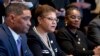 From left, Congressional Black Caucus Chairman Rep. Cedric Richmond, D-La., Rep. Karen Bass, D-Calif., Rep. Gwen Moore, D-Wis., and other members of the Congressional Black Caucus meet with President Donald Trump in the Cabinet Room of the White House, March 22, 2017. 