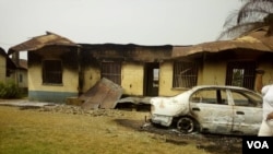 Damaged building that was part of the torched district hospital in Kumba, Cameroon, Feb.12, 2019. (M E Kindzeka/VOA)